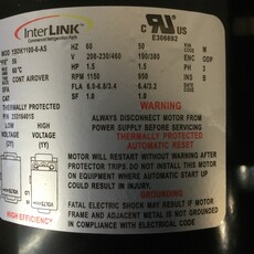 CONDENSER FAN MOTOR 1.5HP, 3PH, 208-230/460V, 1150 RPM, 5/8 SHAFT, BASE MOUNT