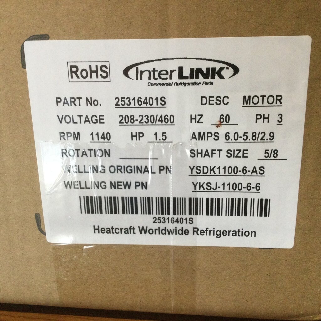 CONDENSER FAN MOTOR 1.5HP, 3PH, 208-230/460V, 1150 RPM, 5/8 SHAFT, BASE MOUNT