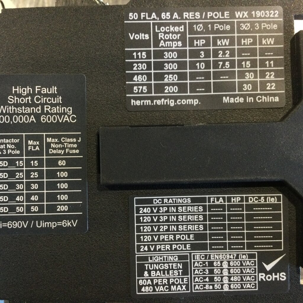 COPELAND CONTACTOR, 3-POLE, 50A, 208/240VAC