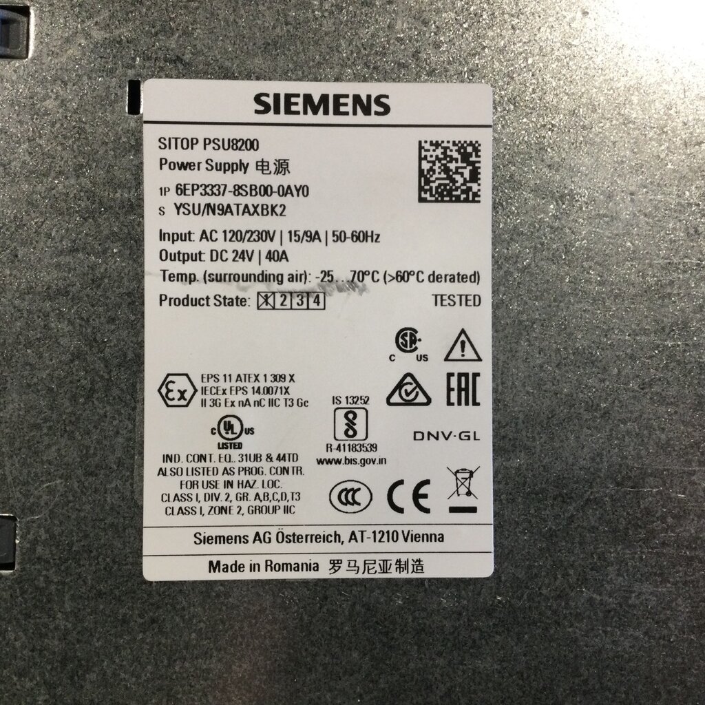 BECO SIEMENS 6EP3337-8SB00-0AY0 PSU8200 POWER SUPPLY, 960W, 24VDC, 40A,120/230V