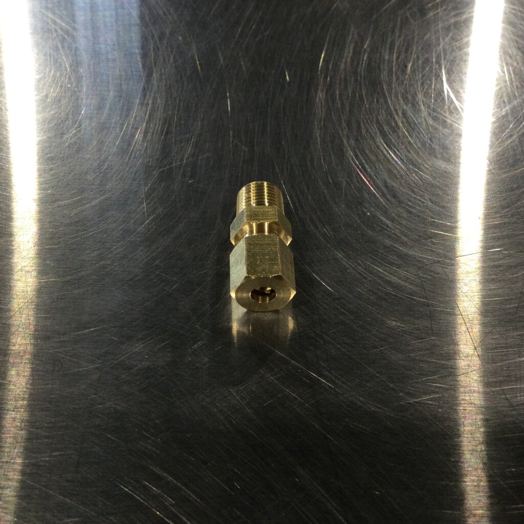 WHRL 120-TON CHILLER RTD PROBE ADAPTER BRASS COUPLING 3/16 COMPRESSION X 1/8 MPT