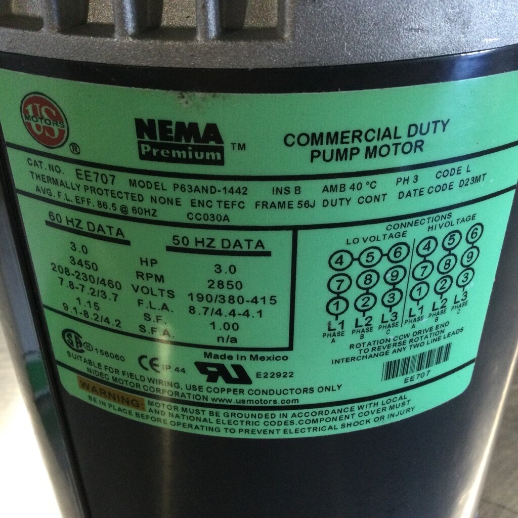 3ST1H9D4 GOULDS PUMP US MOTOR 3HP, 3PH, 3450RPM, 56J FRAME