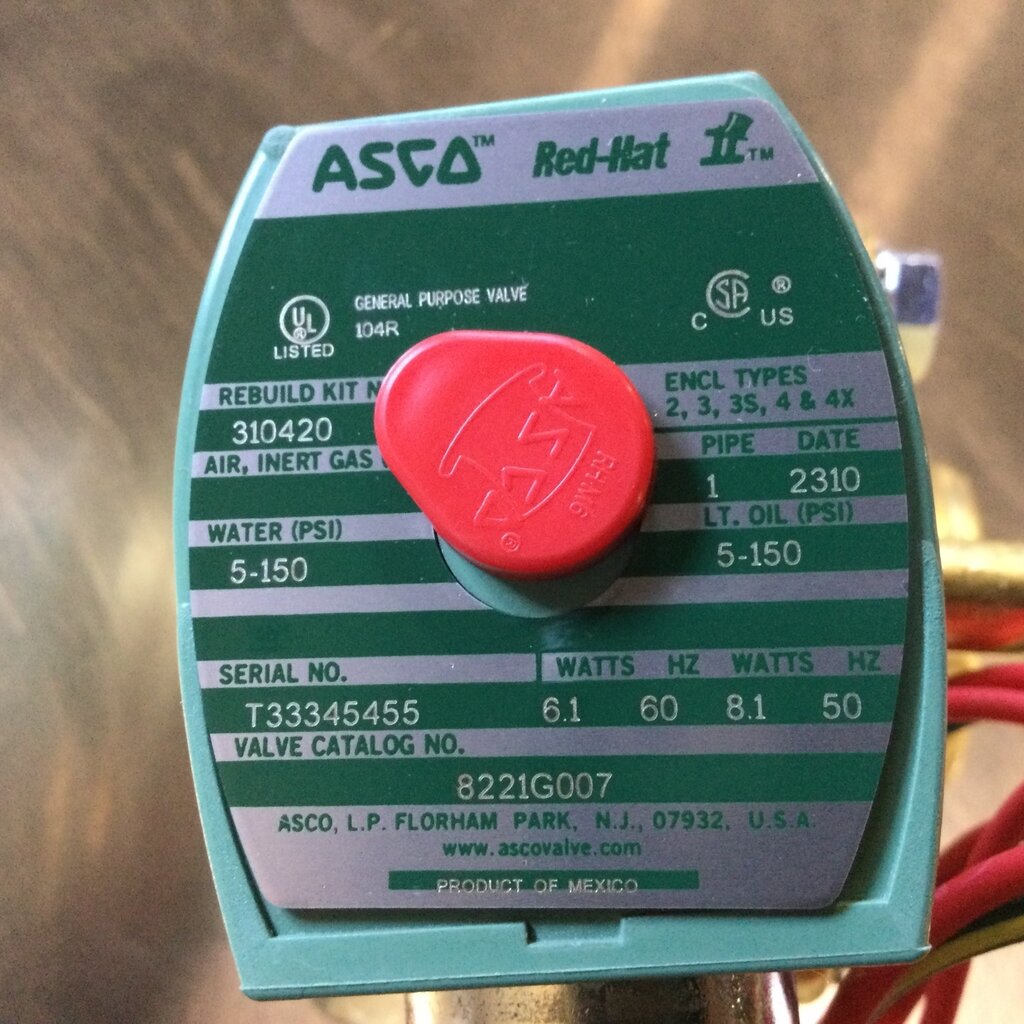 ASCO RECIRCULATION VALVE 2-WAY, N.C., 120VAC, 1" FNPT