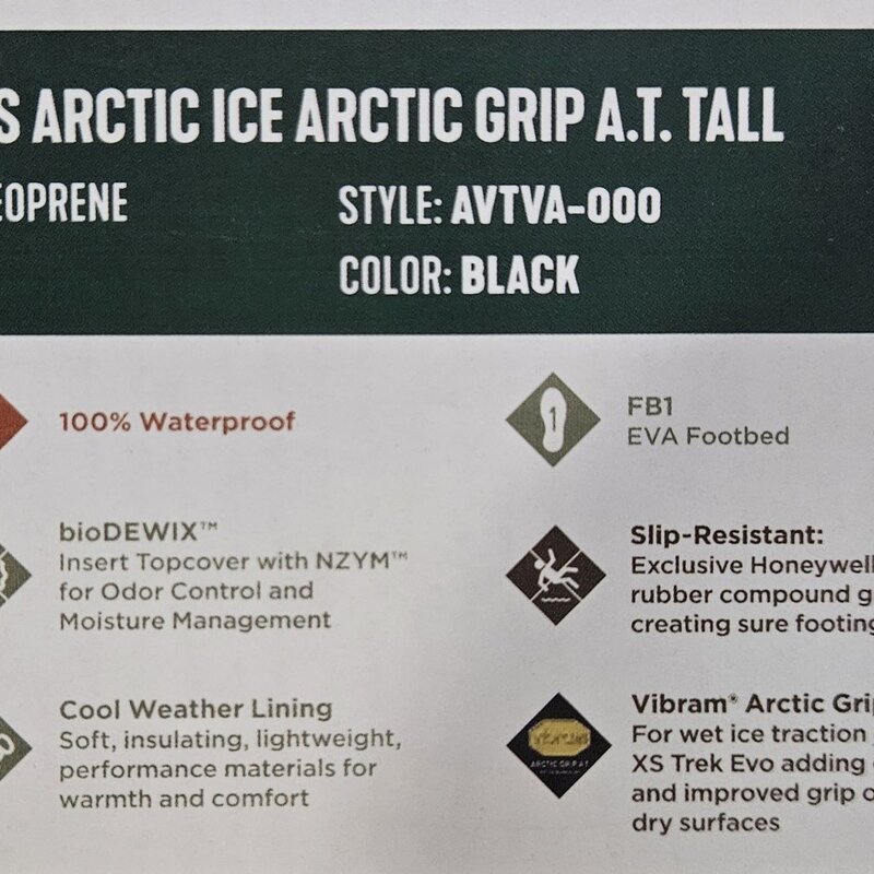 ROCKY BRAND ARCTIC ICE GRIP A.T. BLACK TALL BOOT SIZE-10