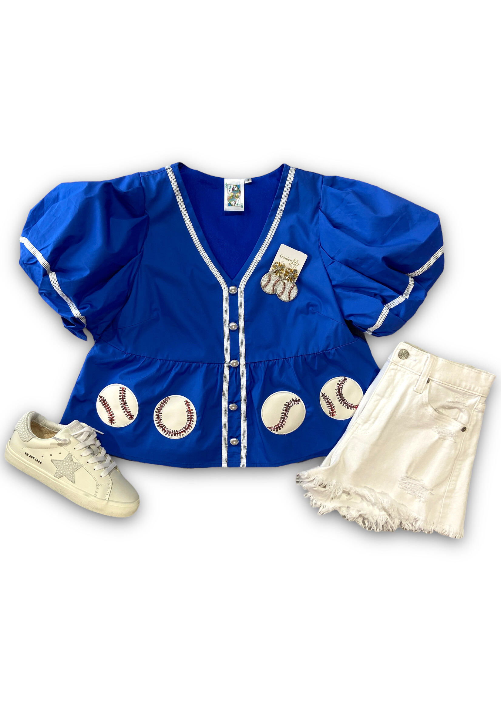 Light Blue Peplum Baseball Top