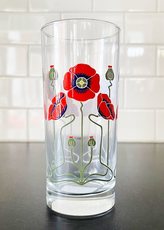 Red Poppy Collins Glass