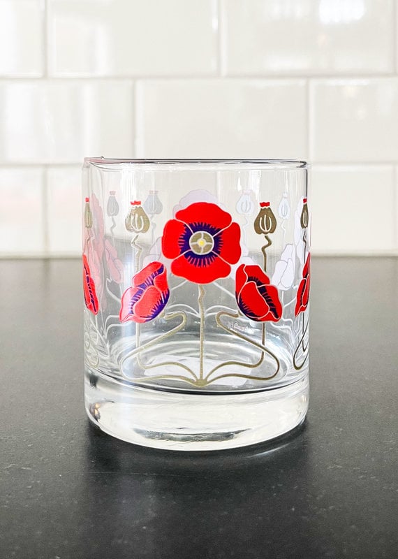 Red Poppy Rocks Glass