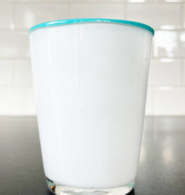 White Glass with Teal Rim