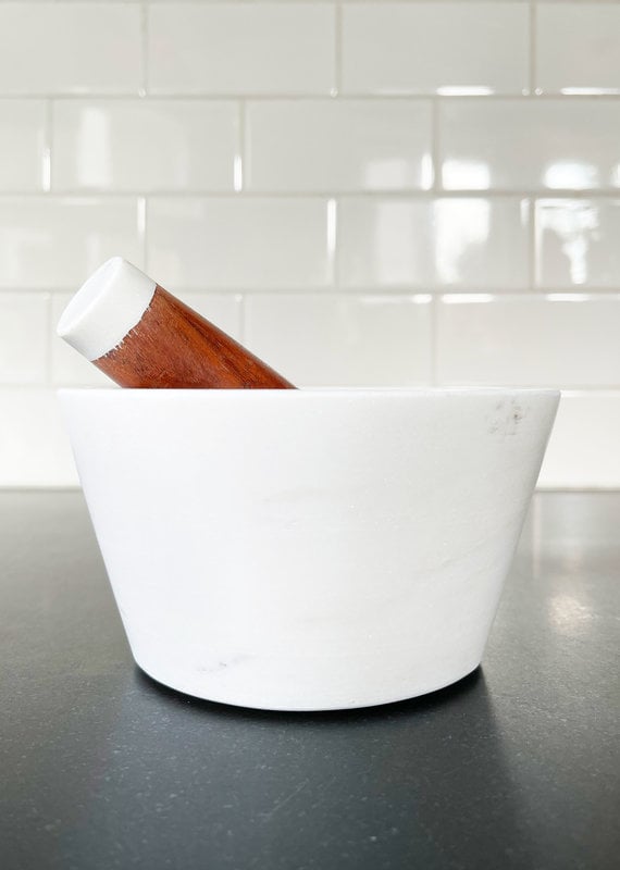 Marble & Acacia Mortar and Pestle