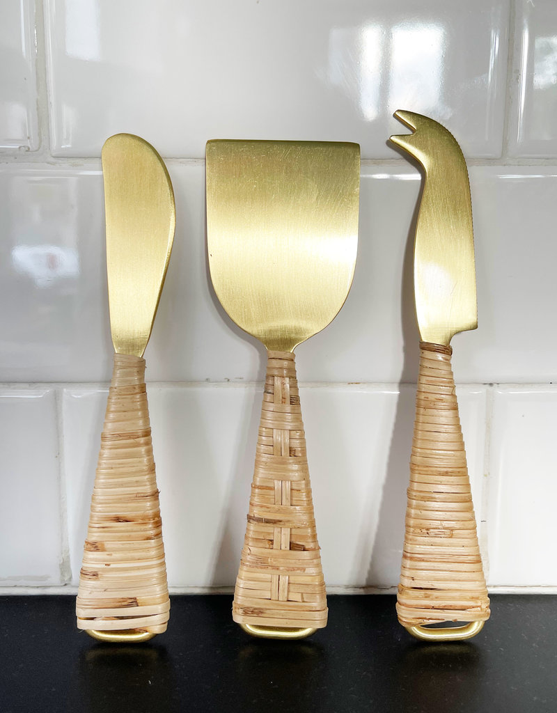 Creative Co-Op Gold + Rattan Wrapped Cheese Knife