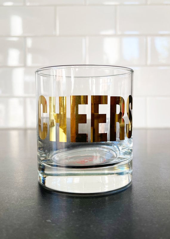 Gold Cheers Rocks Glass