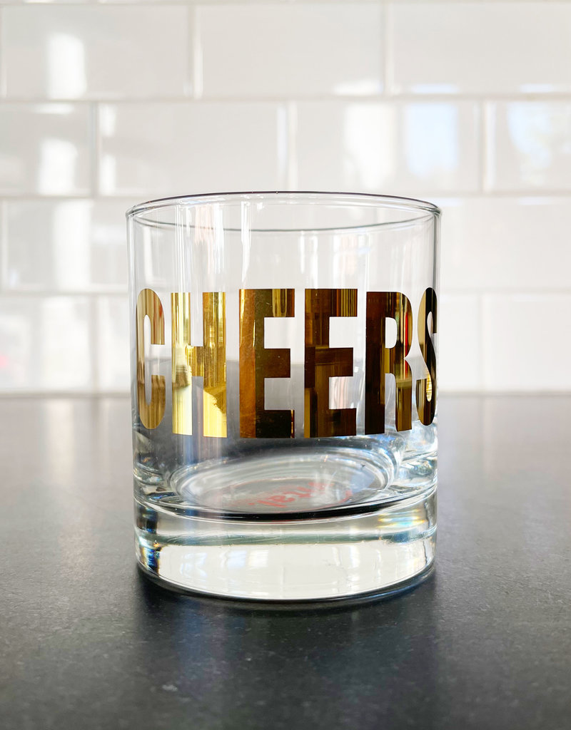 Gold Cheers Rocks Glass