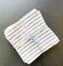 Natural Linen Thin Black Stripe Coasters