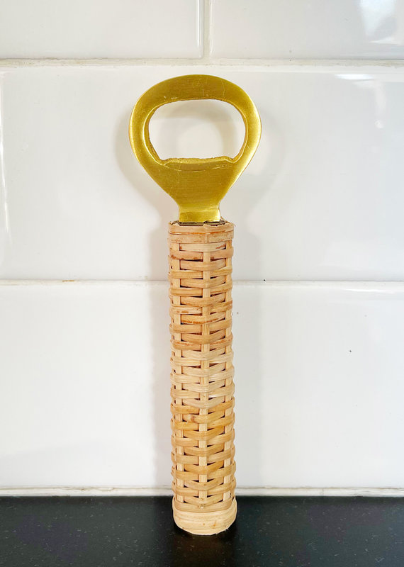 Brass Bottle Opener with Bamboo-Wrapped Handle