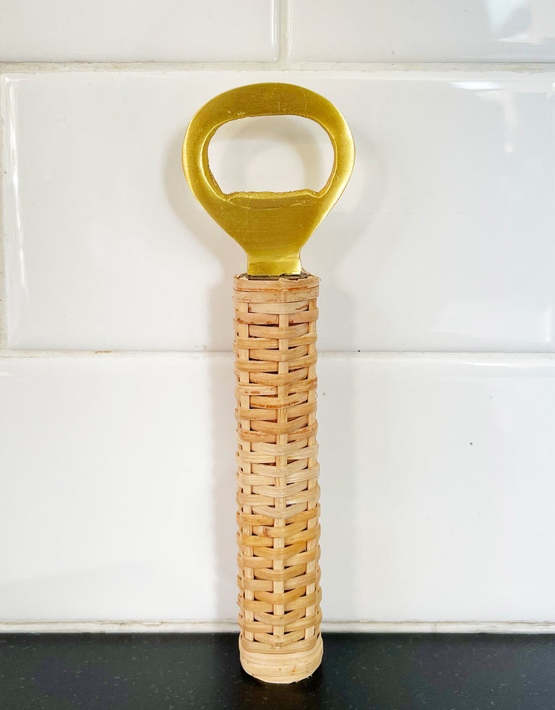 Brass Bottle Opener with Bamboo-Wrapped Handle