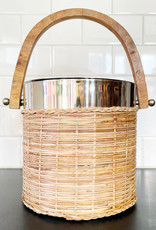 Stainless Steel and Woven Rattan Ice Bucket