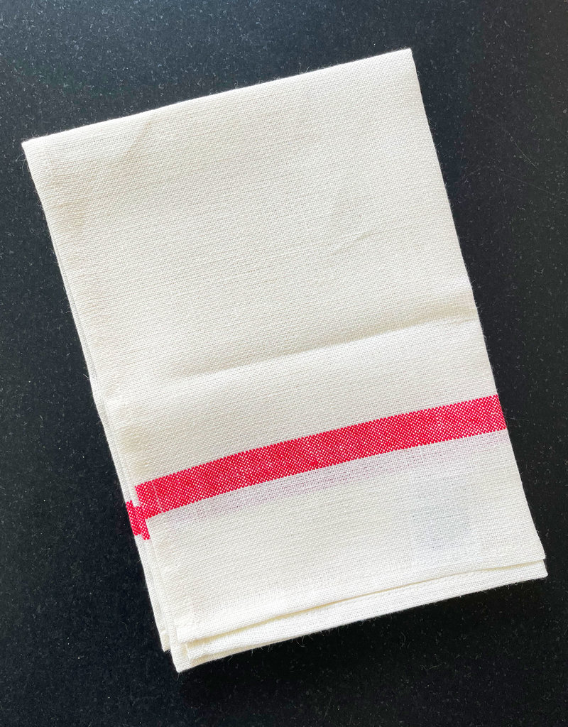 Fog Linen Work Kitchen Towel - White with Red Stripe