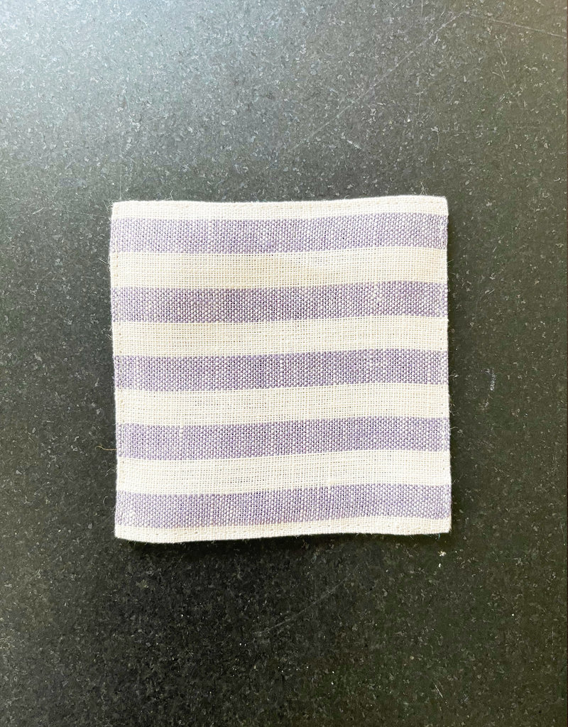 Fog Linen Work Coaster - Lavender + White Stripe