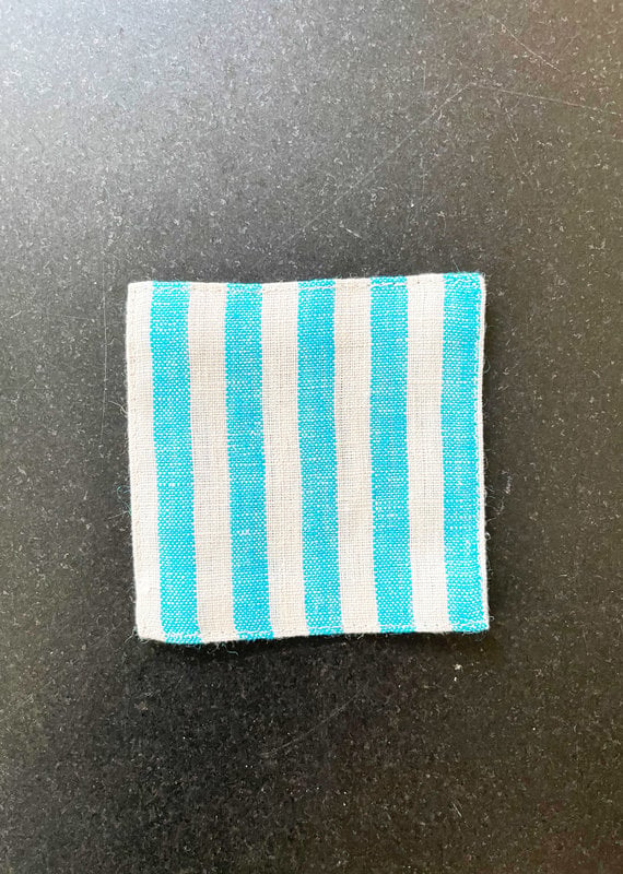 Fog Linen Work Coaster - Light Blue + White Stripe
