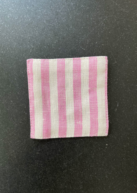 Fog Linen Work Coaster - Pink + White Stripe