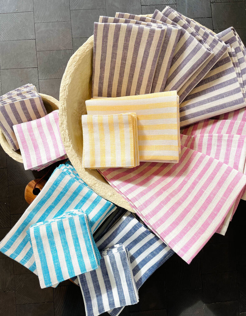 Fog Linen Work Kitchen Towel - Pink + White Stripe