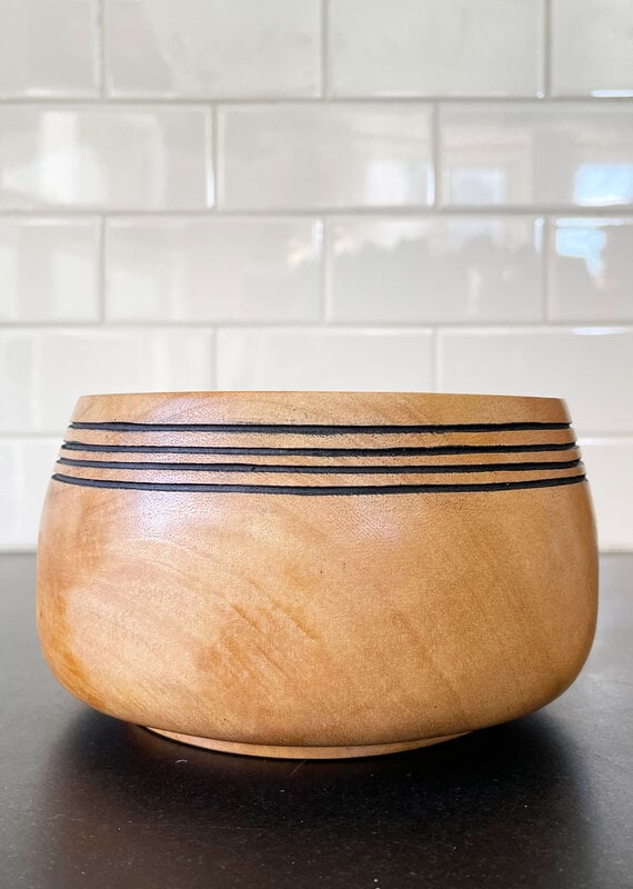 Mango Wood Bowl with Black Stripe