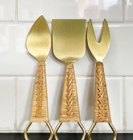 Gauri Kohli Helsinki Gold and Braided Rattan Cheese Knife