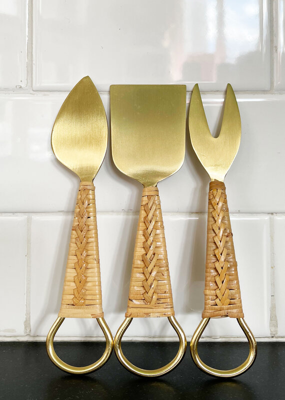 Gauri Kohli Helsinki Gold and Braided Rattan Cheese Knife