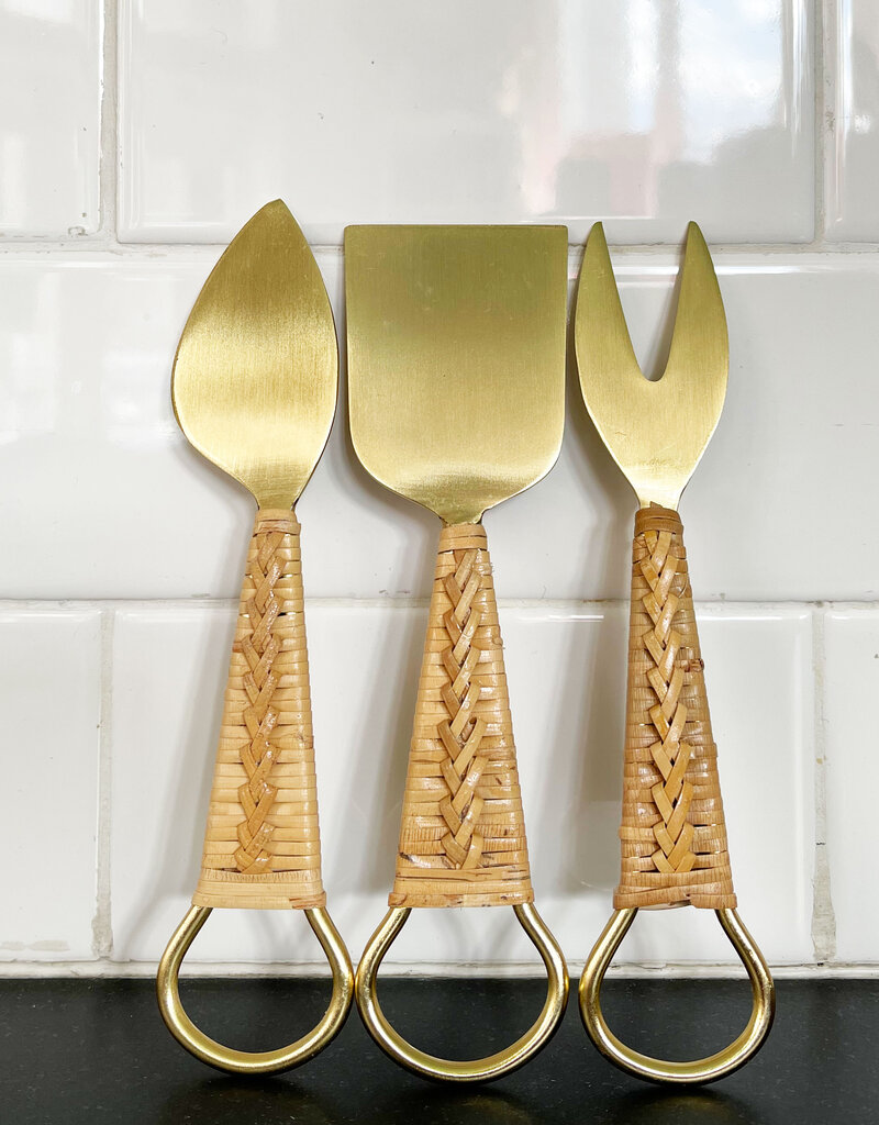 Gauri Kohli Helsinki Gold and Braided Rattan Cheese Knife