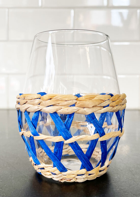 tag Tag Blue Lattice Sleeve Stemless Wine Glass