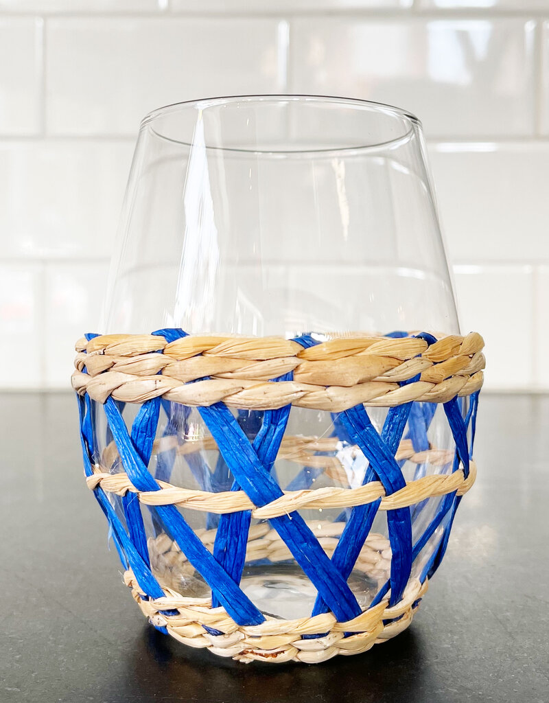 tag Tag Blue Lattice Sleeve Stemless Wine Glass