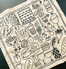 Julie's Peach Picnic Scene Tea Towel