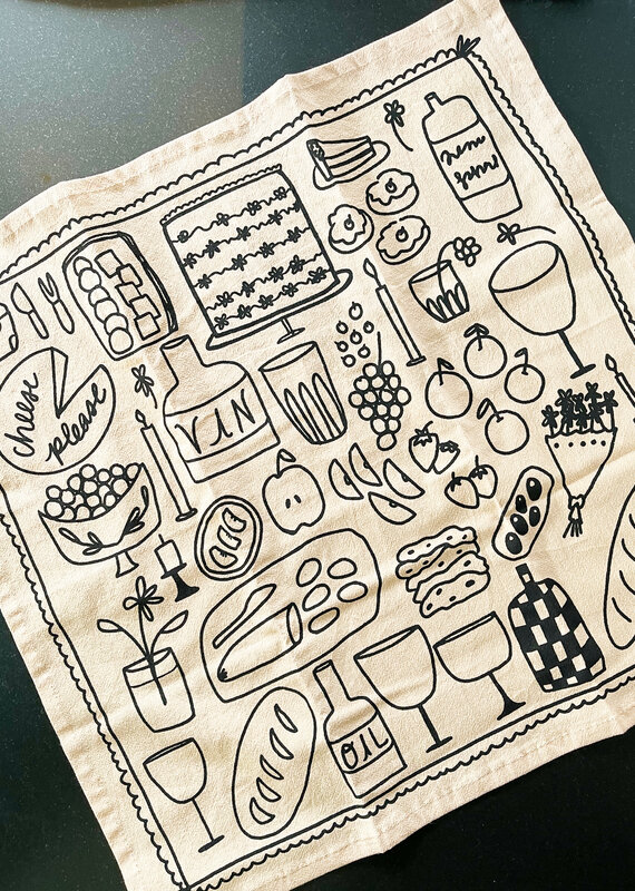 Julie's Peach Picnic Scene Tea Towel