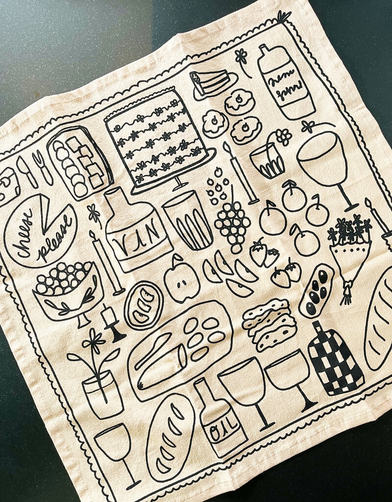Julie's Peach Picnic Scene Tea Towel