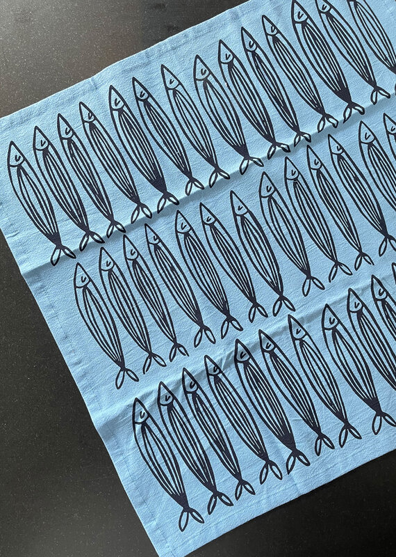 Julie's Peach Blue Sardine Tea Towel