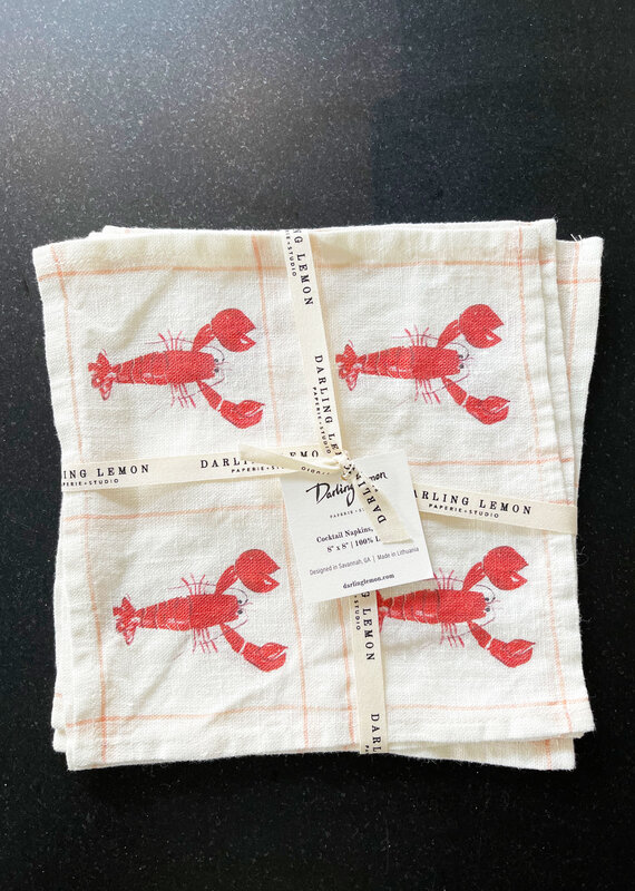 Darlng Lemon Lobsters Linen Cocktail Napkin Set