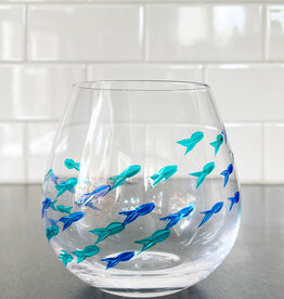 Abbott Blue + Green Fish Stemless Wine Glass
