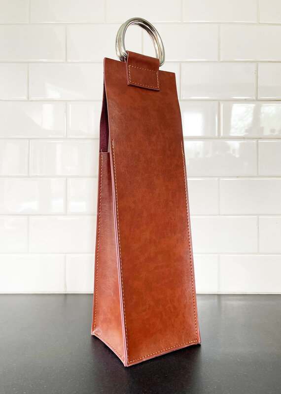 Faux Leather Single-Bottle Wine Tote