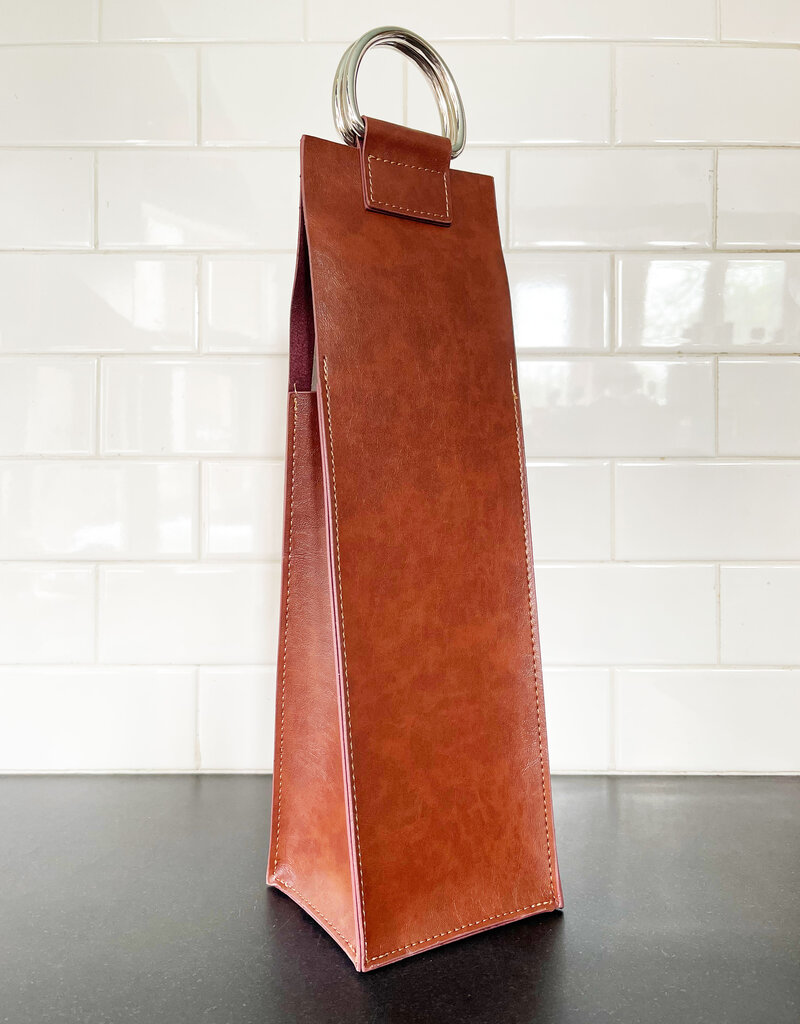 Faux Leather Single-Bottle Wine Tote