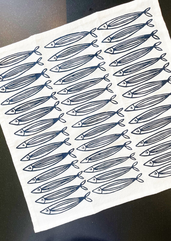 Julie's Peach Black and White Sardine Tea Towel