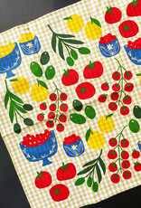 Julie's Peach Mangia Tomatoes on Gingham Tea Towel