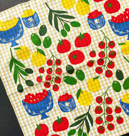 Julie's Peach Mangia Tomatoes on Gingham Tea Towel