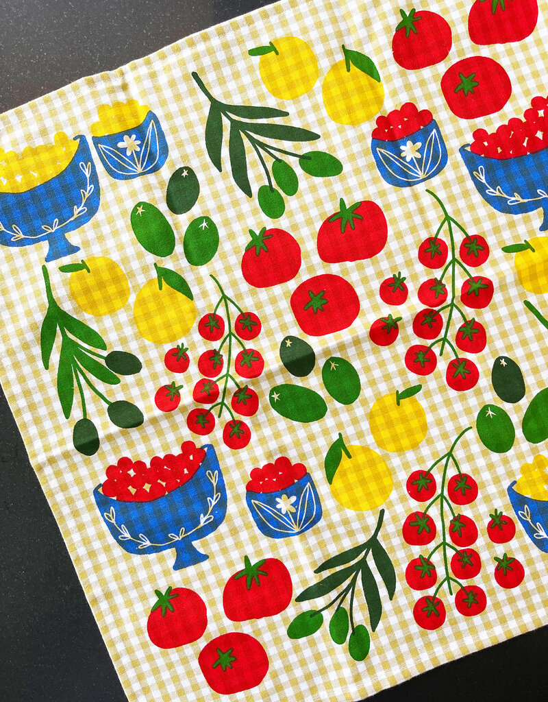 Julie's Peach Mangia Tomatoes on Gingham Tea Towel