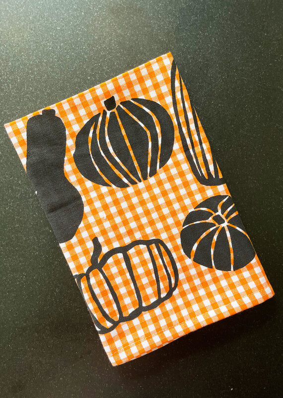 Julie's Peach Julie Peach Gourds on Orange Gingham Tea Towel