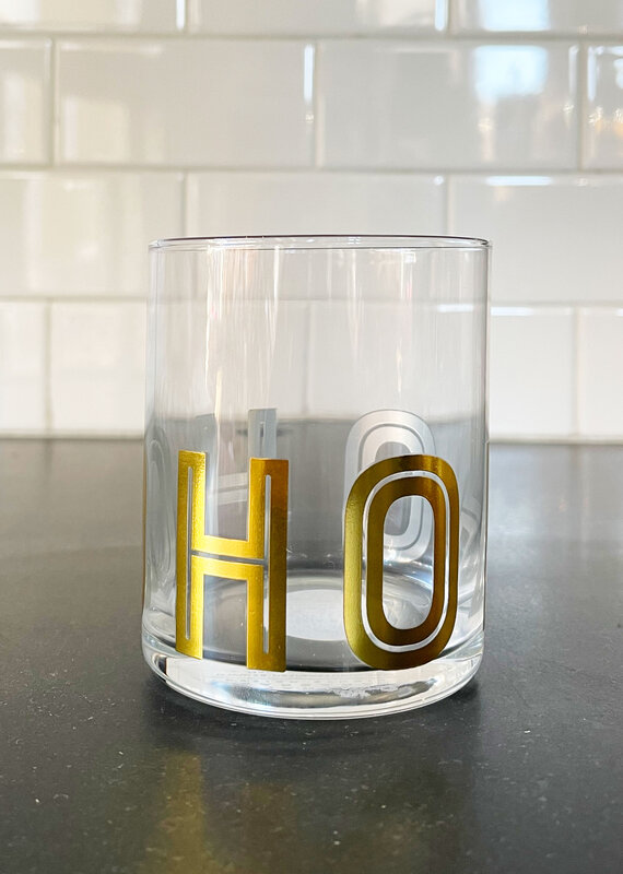 Hohoho Rocks Glass - Gold Lettering