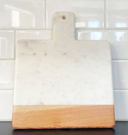 White Marble + Acacia Wood Square Handled Board