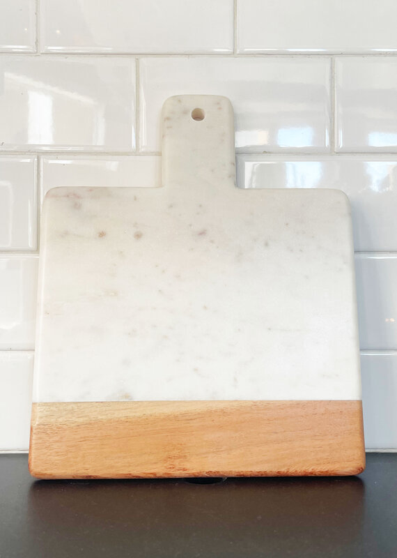 White Marble + Acacia Wood Square Handled Board