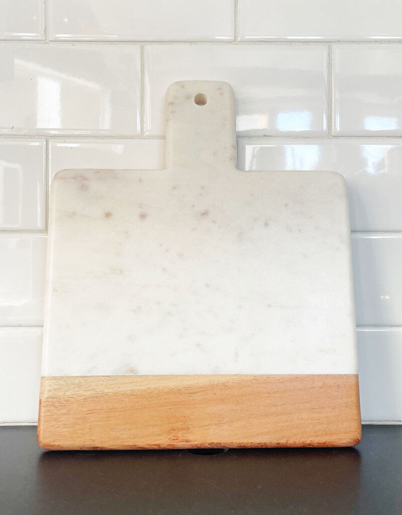 White Marble + Acacia Wood Square Handled Board