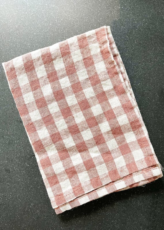 Natural Linen Chocolate Gingham Kitchen Towel
