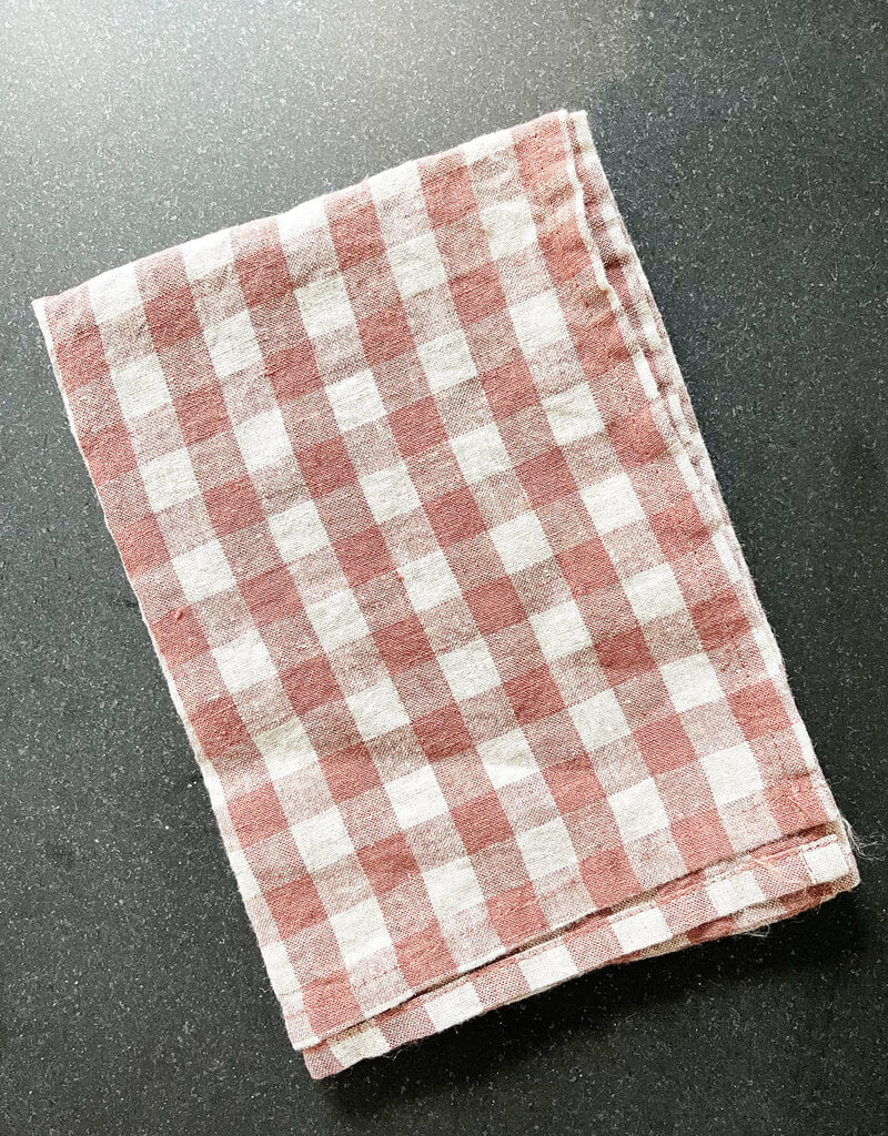 Natural Linen Chocolate Gingham Kitchen Towel